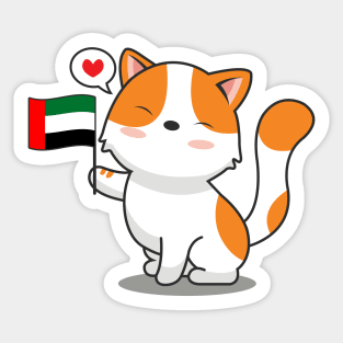 Cute Cat Holding Uae Flag Sticker